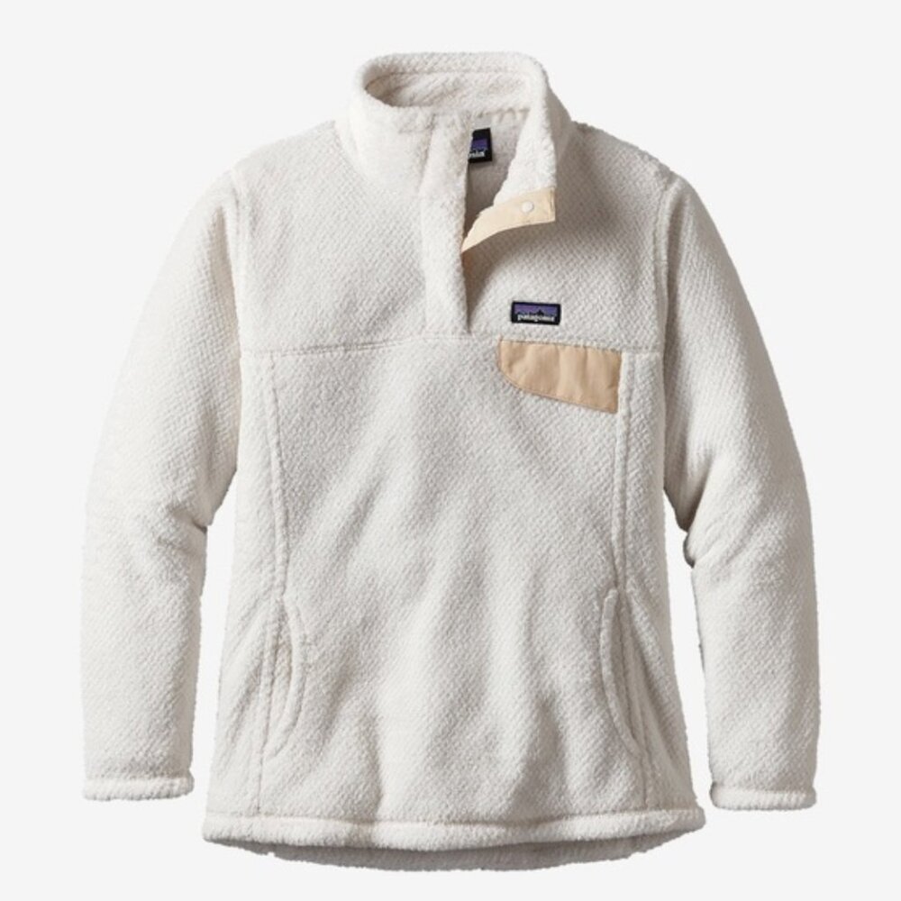 Patagonia Girls White and Cream Fleece Pullover Jumper